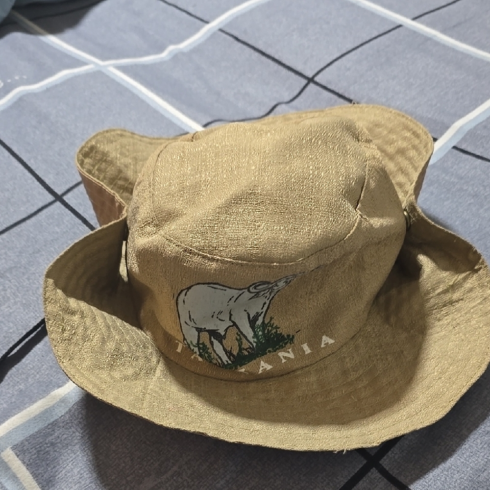 Tan Safari Hat with Water Buffalo Embroidery Rustic Hat